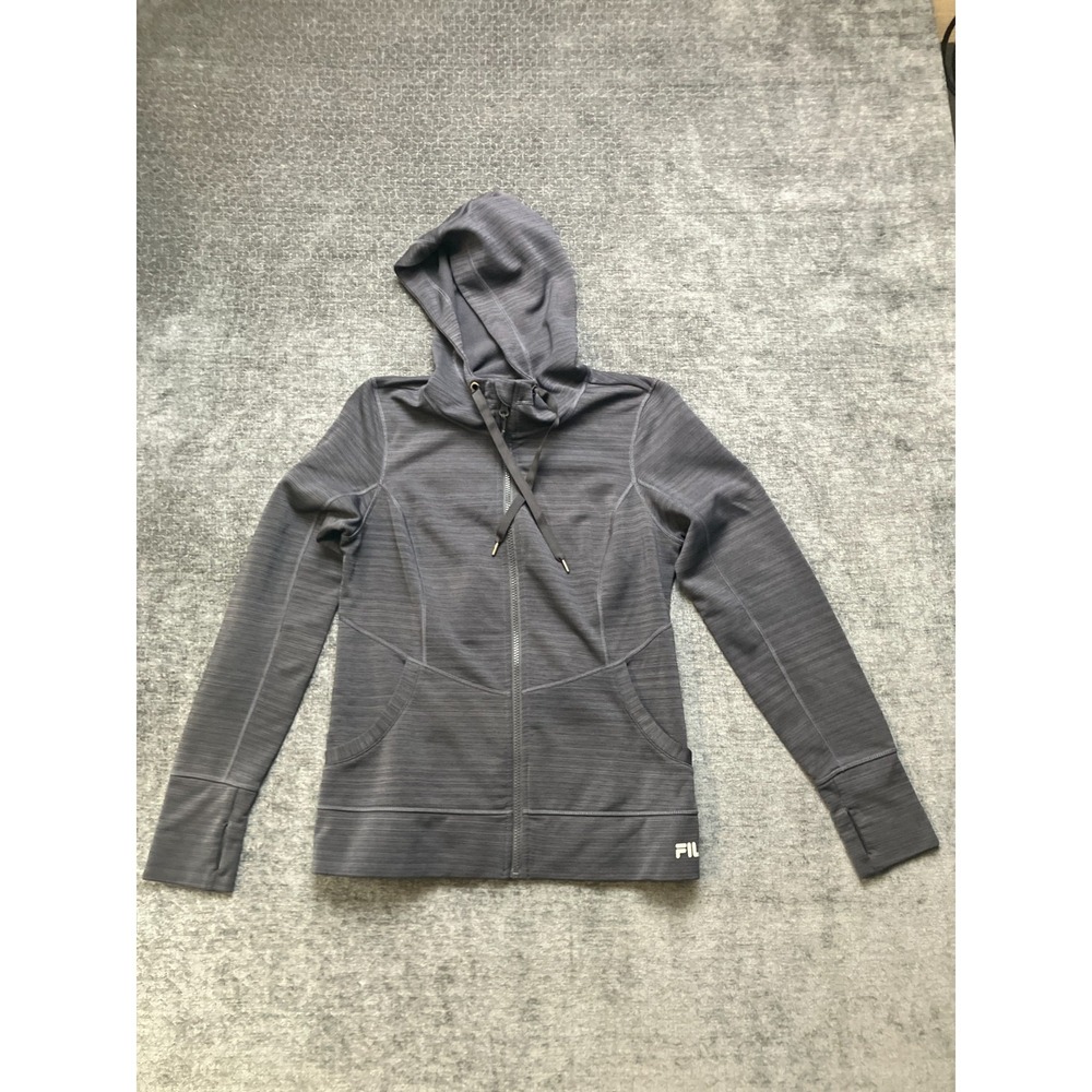 FILA‎ Sport Hoodie Womens Medium Gray Fleece Lined Athletic Fit Thumbhole Sleeve